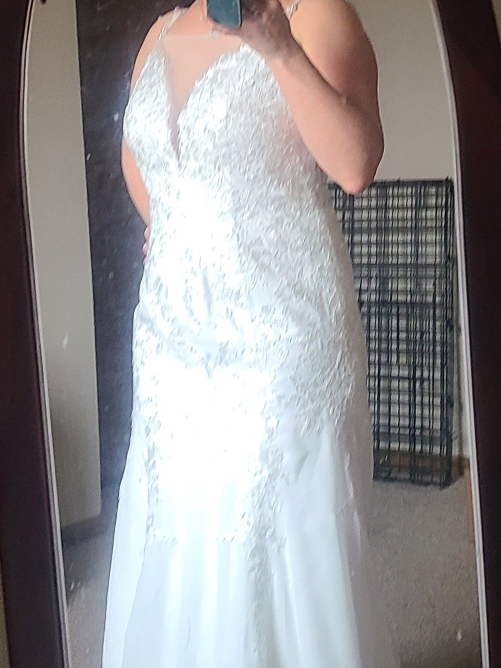 White Beaded Bridal Dress with Illusion Neckline